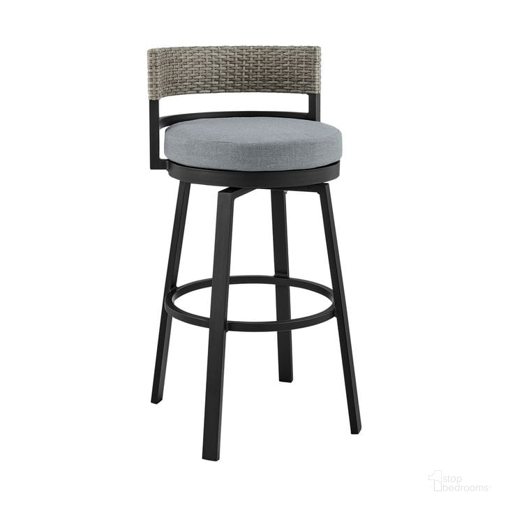 The appearance of Encinitas Outdoor Patio Counter Height Swivel Bar Stool In Aluminum and Wicker with Gray Cushions designed by Armen Living in the modern / contemporary interior design. This dark gray piece of furniture  was selected by 1StopBedrooms from Encinitas Collection to add a touch of cosiness and style into your home. Sku: LCECBAGR26. Material: Aluminum. Product Type: Outdoor Bar Furniture. Image1
