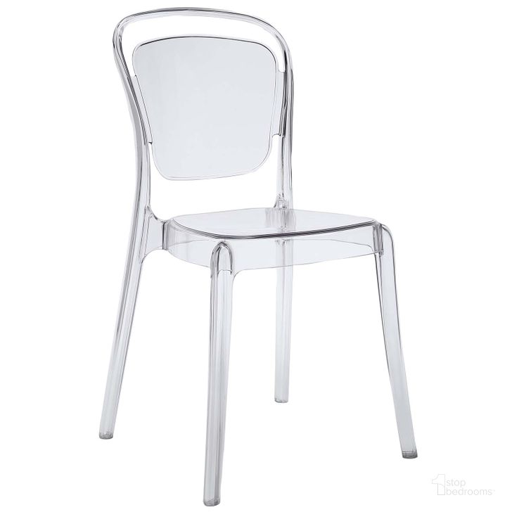 The appearance of Entreat Clear Dining Side Chair designed by Modway in the modern / contemporary interior design. This clear piece of furniture  was selected by 1StopBedrooms from Entreat Collection to add a touch of cosiness and style into your home. Sku: EEI-1070-CLR. Product Type: Side Chair. Image1