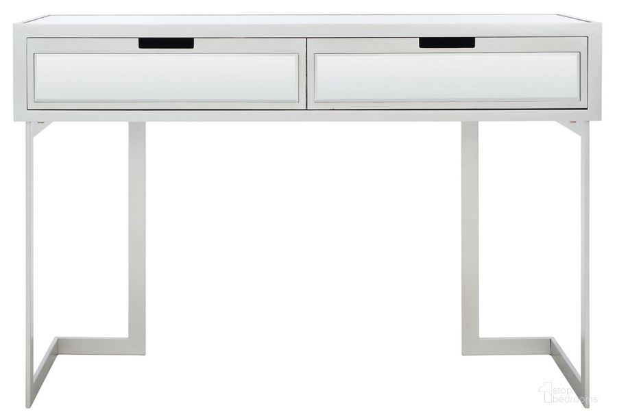 The appearance of Enzo 2 Drawer Mirrored Desk in Silver designed by Safavieh in the modern / contemporary interior design. This silver piece of furniture  was selected by 1StopBedrooms from Enzo Collection to add a touch of cosiness and style into your home. Sku: DSK9700A. Material: Wood. Product Type: Desk. Image1