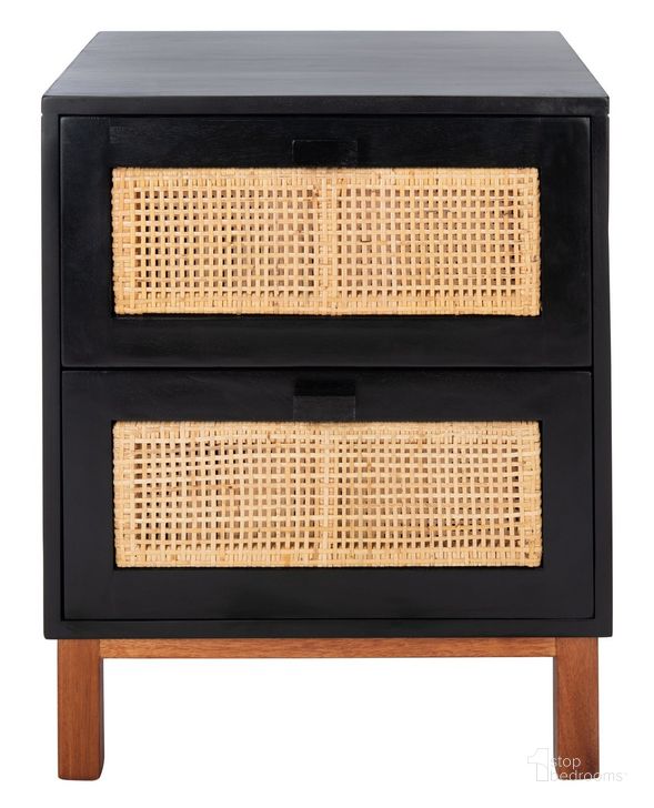 The appearance of Erica 2 Drawer Nightstand in Black and Natural designed by Safavieh in the modern / contemporary interior design. This black and natural piece of furniture  was selected by 1StopBedrooms from Erica Collection to add a touch of cosiness and style into your home. Sku: NST4006C. Material: Wood. Product Type: Nightstand. Image1
