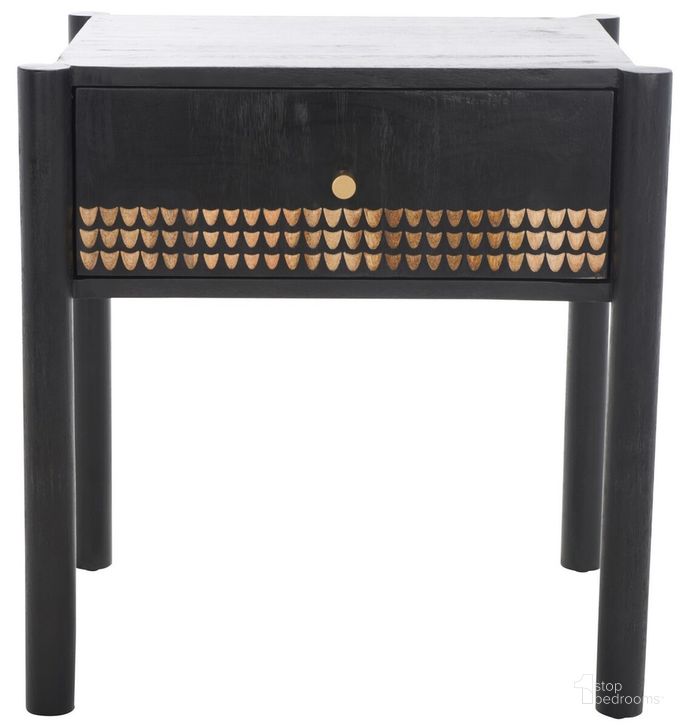 The appearance of Errington 1 Drawer Nightstand in Black and Gold designed by Safavieh in the modern / contemporary interior design. This black and gold piece of furniture  was selected by 1StopBedrooms from Errington Collection to add a touch of cosiness and style into your home. Sku: NST9011A. Material: Wood. Product Type: Nightstand. Image1
