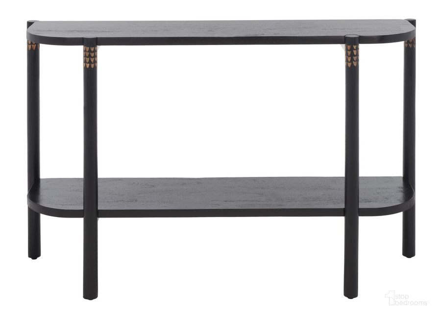 The appearance of Errington Console Table in Black and Gold designed by Safavieh in the modern / contemporary interior design. This black and gold piece of furniture  was selected by 1StopBedrooms from Errington Collection to add a touch of cosiness and style into your home. Sku: CNS9000A. Material: Wood. Product Type: Console Table. Image1