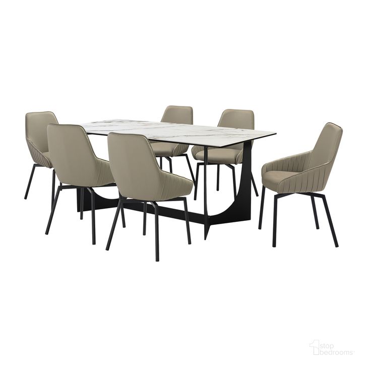 The appearance of Esme Shilo 7 Piece Dining Set In Gray designed by Armen Living in the modern / contemporary interior design. This gray piece of furniture  was selected by 1StopBedrooms from Esme Collection to add a touch of cosiness and style into your home. Sku: LCSHSITAGRYBLK;LCSHSITAGRYBLK;LCSHSITAGRYBLK;LCESDIBLKTOP;LCESDIBLKBA. Material: Steel. Product Type: Dining Room Set. Image1
