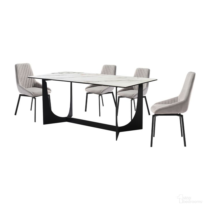 The appearance of Esme Susie 5 Piece Dining Set In Gray designed by Armen Living in the modern / contemporary interior design. This gray piece of furniture  was selected by 1StopBedrooms from Esme Collection to add a touch of cosiness and style into your home. Sku: LCSUSIGRYBLK;LCSUSIGRYBLK;LCESDIBLKTOP;LCESDIBLKBA. Material: Steel. Product Type: Dining Room Set. Image1