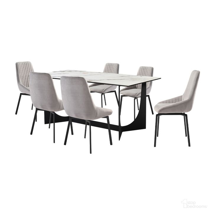 The appearance of Esme Susie 7 Piece Dining Set In Gray designed by Armen Living in the modern / contemporary interior design. This gray piece of furniture  was selected by 1StopBedrooms from Esme Collection to add a touch of cosiness and style into your home. Sku: LCSUSIGRYBLK;LCSUSIGRYBLK;LCSUSIGRYBLK;LCESDIBLKTOP;LCESDIBLKBA. Material: Steel. Product Type: Dining Room Set. Image1
