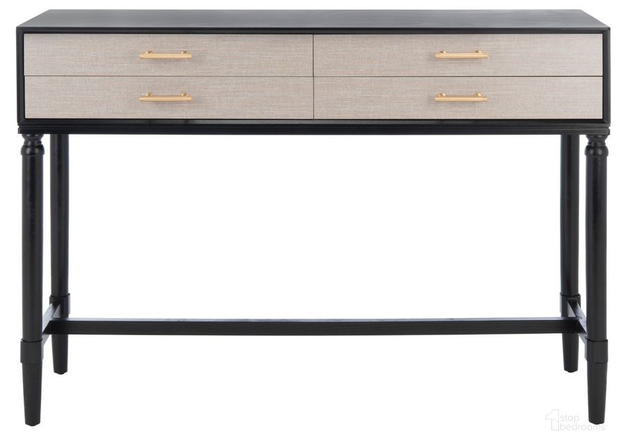 The appearance of Estella 4Drw Console Table in Black designed by Safavieh in the modern / contemporary interior design. This black piece of furniture  was selected by 1StopBedrooms from Estella Collection to add a touch of cosiness and style into your home. Sku: CNS5732B. Material: Wood. Product Type: Console Table. Image1