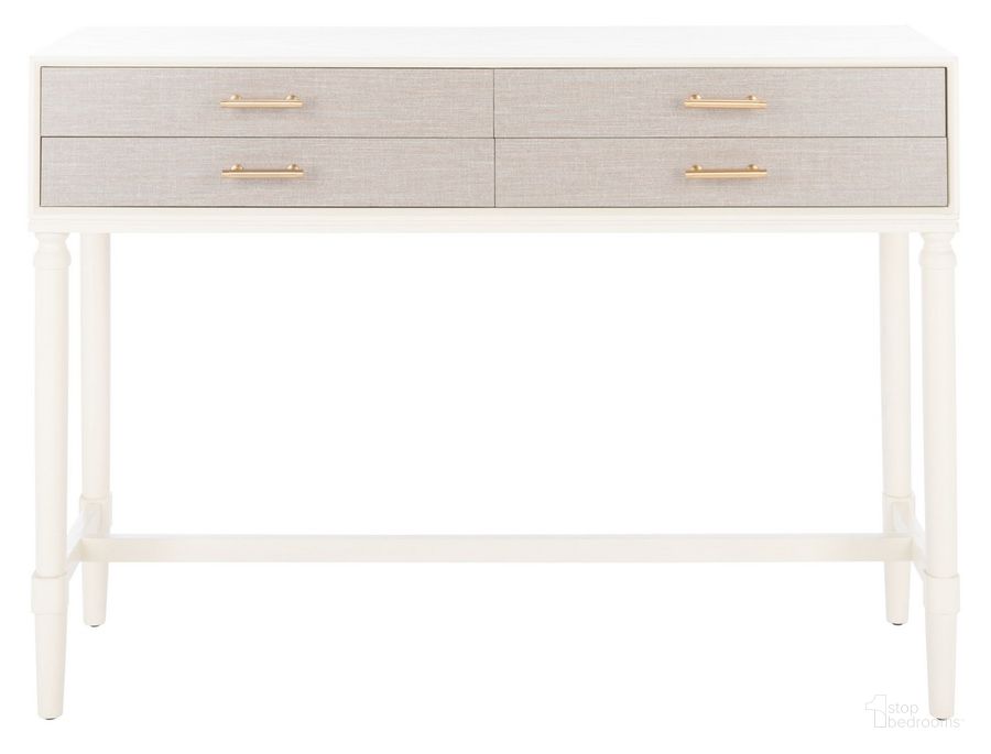 The appearance of Estella 4Drw Console Table in White designed by Safavieh in the modern / contemporary interior design. This white piece of furniture  was selected by 1StopBedrooms from Estella Collection to add a touch of cosiness and style into your home. Sku: CNS5732A. Material: Wood. Product Type: Console Table. Image1