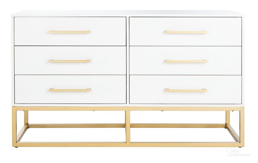 The appearance of Estelle Dresser In White And Gold designed by Safavieh Couture in the modern / contemporary interior design. This white and gold piece of furniture  was selected by 1StopBedrooms from Estelle Collection to add a touch of cosiness and style into your home. Sku: SFV2105A. Material: Wood. Product Type: Dresser. Image1