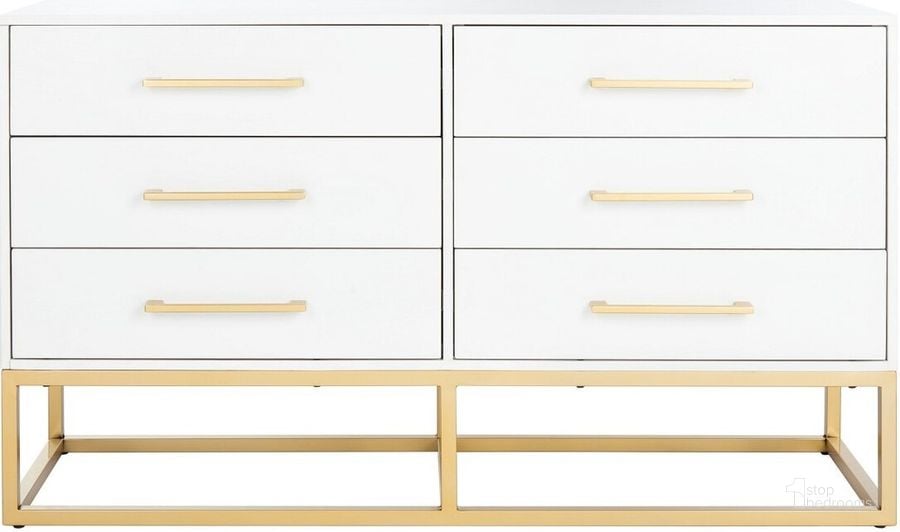 The appearance of Estelle Dresser In White And Gold designed by Safavieh Couture in the modern / contemporary interior design. This white and gold piece of furniture  was selected by 1StopBedrooms from Estelle Collection to add a touch of cosiness and style into your home. Sku: SFV2105A. Material: Wood. Product Type: Dresser. Image1