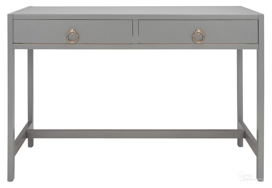 The appearance of Esther 2 Drawer Desk in Grey designed by Safavieh in the modern / contemporary interior design. This grey piece of furniture  was selected by 1StopBedrooms from Esther Collection to add a touch of cosiness and style into your home. Sku: DSK9200D. Product Type: Desk. Material: Iron. Image1