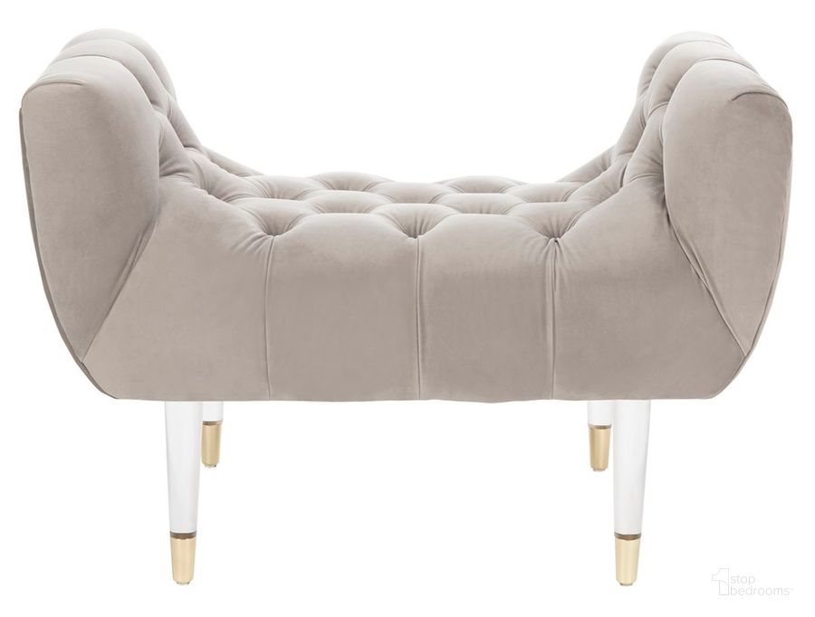 The appearance of Eugenie Tufted Velvet Bench In Taupe and Gold designed by Safavieh Couture in the modern / contemporary interior design. This taupe and gold piece of furniture  was selected by 1StopBedrooms from Eugenie Collection to add a touch of cosiness and style into your home. Sku: SFV4705A. Material: Wood. Product Type: Bench. Image1