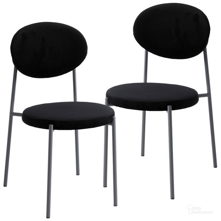The appearance of Euston Velvet Dining Chair Set of 2 In Black designed by LeisureMod in the modern / contemporary interior design. This black piece of furniture  was selected by 1StopBedrooms from Euston Collection to add a touch of cosiness and style into your home. Sku: RC17BL2. Product Type: Dining Chair. Material: Velvet. Image1