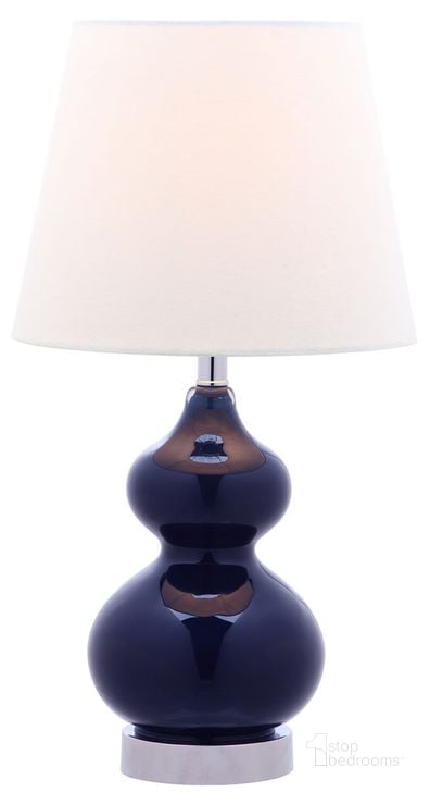 The appearance of Eva Double Mini Table Lamp in Navy designed by Safavieh in the modern / contemporary interior design. This navy piece of furniture  was selected by 1StopBedrooms from Eva Collection to add a touch of cosiness and style into your home. Sku: KID4086B. Material: Glass. Product Type: Table Lamp. Image1