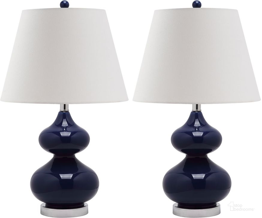 The appearance of Eva Navy and Off-White 24 Inch Double Gourd Glass Lamp Set of 2 designed by Safavieh in the modern / contemporary interior design. This navy piece of furniture  was selected by 1StopBedrooms from Eva Collection to add a touch of cosiness and style into your home. Sku: LIT4086B-SET2. Product Type: Table Lamp. Image1