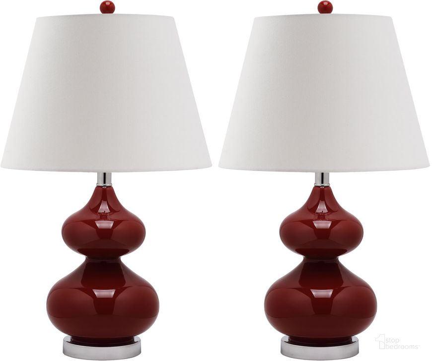 The appearance of Eva Red and Off-White 24 Inch Double Gourd Glass Lamp Set of 2 designed by Safavieh in the modern / contemporary interior design. This red piece of furniture  was selected by 1StopBedrooms from Eva Collection to add a touch of cosiness and style into your home. Sku: LIT4086E-SET2. Product Type: Table Lamp. Image1