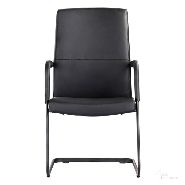 The appearance of Evander Office Guest Chair In Black Leather designed by LeisureMod in the transitional interior design. This black piece of furniture  was selected by 1StopBedrooms from Evander Collection to add a touch of cosiness and style into your home. Sku: EGO23BLL. Material: Leather. Product Type: Office Chair. Image1