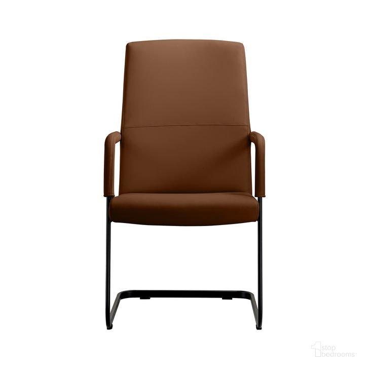 The appearance of Evander Office Guest Chair In Dark Brown Leather designed by LeisureMod in the transitional interior design. This dark brown piece of furniture  was selected by 1StopBedrooms from Evander Collection to add a touch of cosiness and style into your home. Sku: EGO23DBRL. Material: Leather. Product Type: Office Chair. Image1