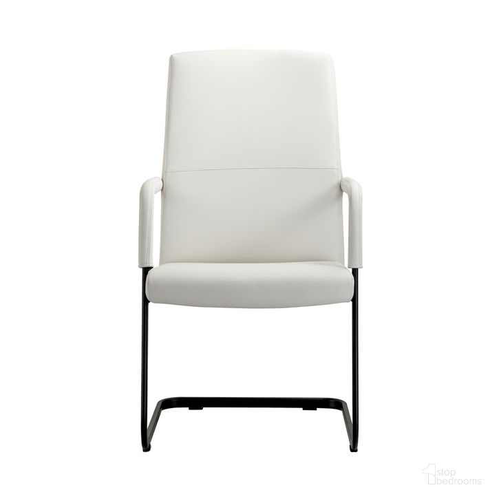 The appearance of Evander Office Guest Chair In White Leather designed by LeisureMod in the transitional interior design. This white piece of furniture  was selected by 1StopBedrooms from Evander Collection to add a touch of cosiness and style into your home. Sku: EGO23WL. Material: Leather. Product Type: Office Chair. Image1