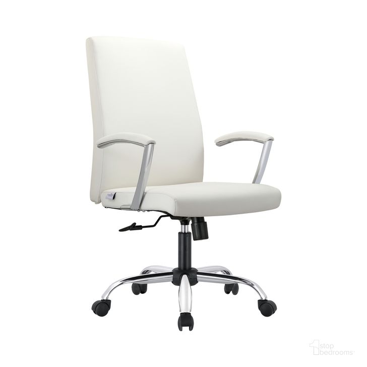 The appearance of Evander Series Office Chair In White Leather designed by LeisureMod in the modern / contemporary interior design. This white piece of furniture  was selected by 1StopBedrooms from Evander Collection to add a touch of cosiness and style into your home. Sku: EO20WL. Material: Leather. Product Type: Office Chair. Image1