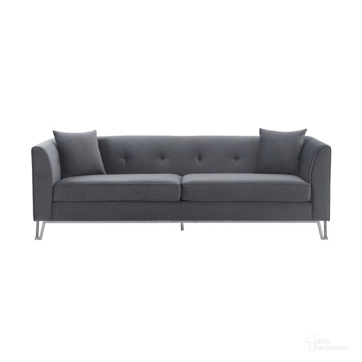 The appearance of Everest 90 Inch Gray Fabric Upholstered Sofa with Brushed Stainless Steel Legs designed by Armen Living in the modern / contemporary interior design. This gray piece of furniture  was selected by 1StopBedrooms from Everest Collection to add a touch of cosiness and style into your home. Sku: LCEV3GREY. Material: Fabric. Product Type: Sofa. Image1