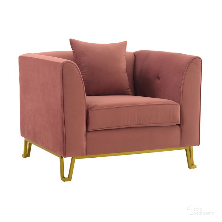The appearance of Everest Blush Fabric Upholstered Sofa Accent Chair with Brushed Gold Legs designed by Armen Living in the modern / contemporary interior design. This blush piece of furniture  was selected by 1StopBedrooms from Everest Collection to add a touch of cosiness and style into your home. Sku: LCEV1BLUSH. Material: Fabric. Product Type: Sofa Chair. Image1