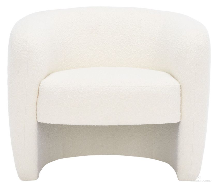 The appearance of Everly Barrel Back Accent Chair In Ivory designed by Safavieh Couture in the modern / contemporary interior design. This ivory piece of furniture  was selected by 1StopBedrooms from Everly Collection to add a touch of cosiness and style into your home. Sku: SFV5029A. Material: Wood. Product Type: Accent Chair. Image1