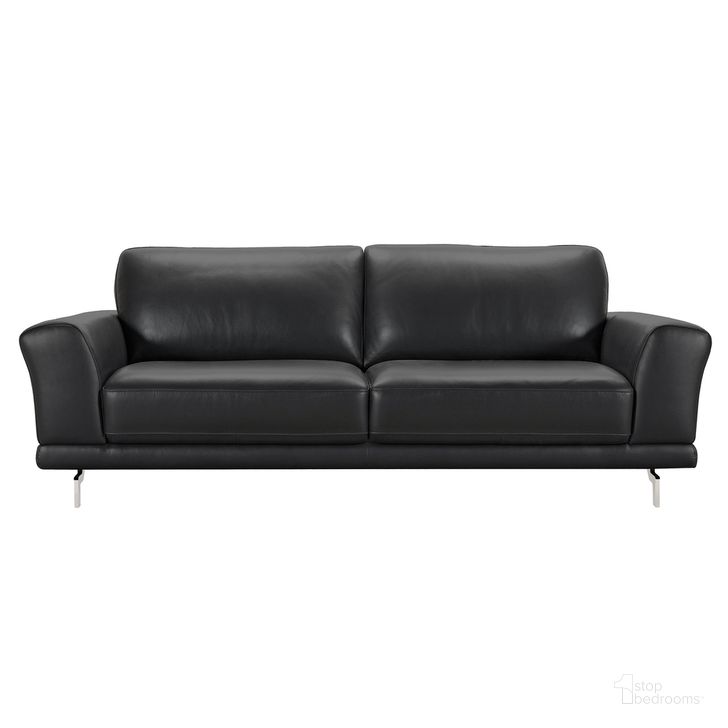 The appearance of Everly Contemporary Sofa In Genuine Black Leather with Brushed Stainless Steel Legs designed by Armen Living in the modern / contemporary interior design. This black piece of furniture  was selected by 1StopBedrooms from Everly Collection to add a touch of cosiness and style into your home. Sku: LCEV3BL. Product Type: Sofa. Material: Stainless Steel. Image1