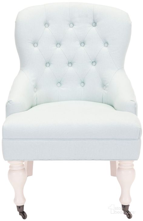 The appearance of Everly Robins Egg Blue and Ivory Tufted Arm Chair designed by Safavieh in the traditional interior design. This blue piece of furniture  was selected by 1StopBedrooms from Everly Collection to add a touch of cosiness and style into your home. Sku: MCR4544B. Material: Wood. Product Type: Accent Chair. Image1