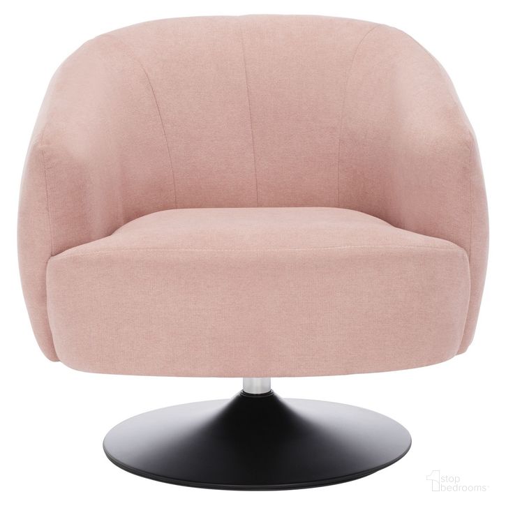 The appearance of Ezro Upholstered Accent Chair in Blush designed by Safavieh in the modern / contemporary interior design. This blush piece of furniture  was selected by 1StopBedrooms from Ezro Collection to add a touch of cosiness and style into your home. Sku: ACH5105C. Material: Wood. Product Type: Accent Chair. Image1