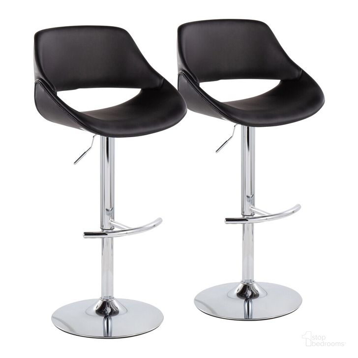 The appearance of Fabrico Adjustable Bar Stool Set of 2 In Black designed by Lumisource in the modern / contemporary interior design. This black piece of furniture  was selected by 1StopBedrooms from Fabrizzi Collection to add a touch of cosiness and style into your home. Sku: BS-FABRICOPU-RT2 CHRMBK2. Material: Leather. Product Type: Barstool. Image1