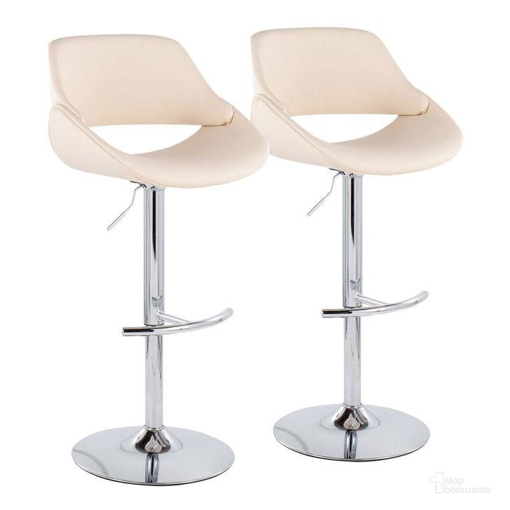 The appearance of Fabrico Adjustable Bar Stool Set of 2 In Cream designed by Lumisource in the modern / contemporary interior design. This cream piece of furniture  was selected by 1StopBedrooms from Fabrizzi Collection to add a touch of cosiness and style into your home. Sku: BS-FABRICOPU-RT2 CHRMCR2. Material: Leather. Product Type: Barstool. Image1