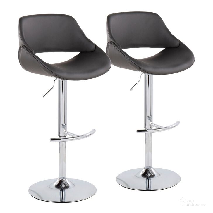 The appearance of Fabrico Adjustable Bar Stool Set of 2 In Grey designed by Lumisource in the modern / contemporary interior design. This grey piece of furniture  was selected by 1StopBedrooms from Fabrizzi Collection to add a touch of cosiness and style into your home. Sku: BS-FABRICOPU-RT2 CHRMGY2. Material: Leather. Product Type: Barstool. Image1