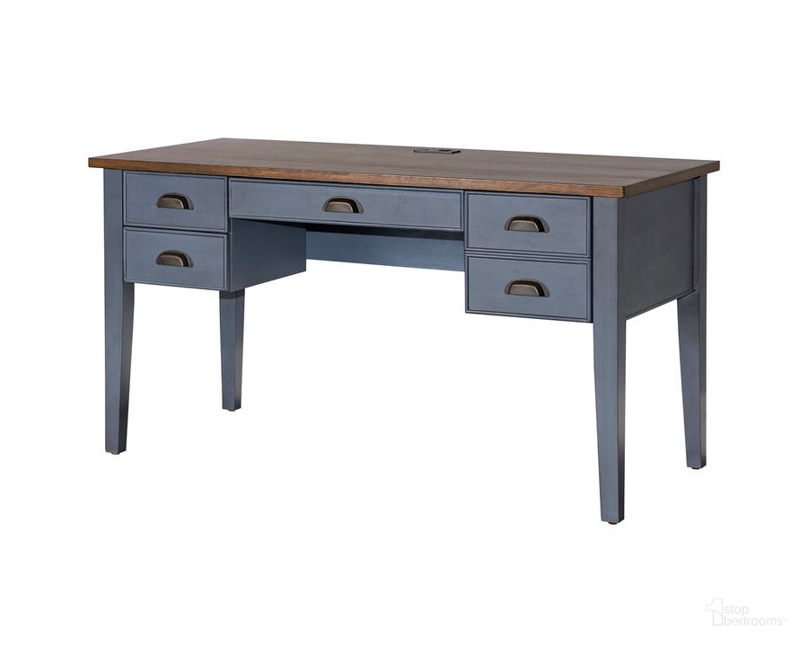 The appearance of Fairmont Farmhouse Half Pedestal Executive Desk In Blue designed by Martin Furniture in the country / farmhouse interior design. This blue piece of furniture  was selected by 1StopBedrooms from Fairmont Collection to add a touch of cosiness and style into your home. Sku: IMFT660B. Material: Wood. Product Type: Office Desk. Image1