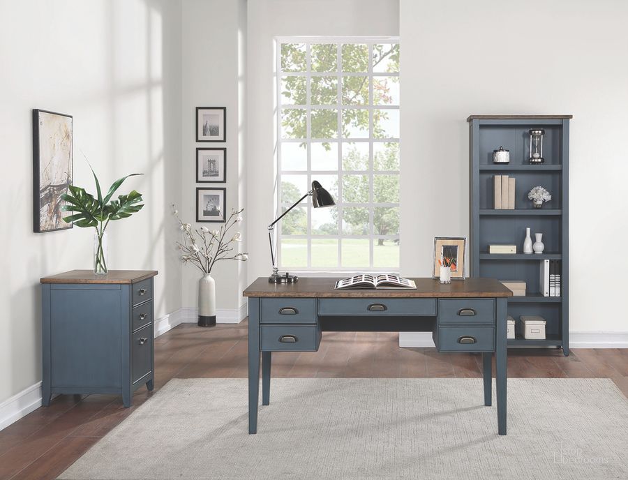 The appearance of Fairmont Half Pedestal Executive Home Office Set In Blue designed by Martin Furniture in the transitional interior design. This blue piece of furniture  was selected by 1StopBedrooms from Fairmont Collection to add a touch of cosiness and style into your home. Sku: IMFT660B;IMFT201B. Material: Wood. Product Type: Home Office Set. Image1