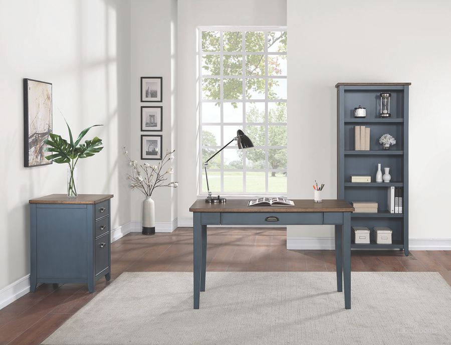 The appearance of Fairmont Wood Home Office Set In Blue designed by Martin Furniture in the transitional interior design. This blue piece of furniture  was selected by 1StopBedrooms from Fairmont Collection to add a touch of cosiness and style into your home. Sku: IMFT384B;IMFT201B. Material: Wood. Product Type: Home Office Set. Image1