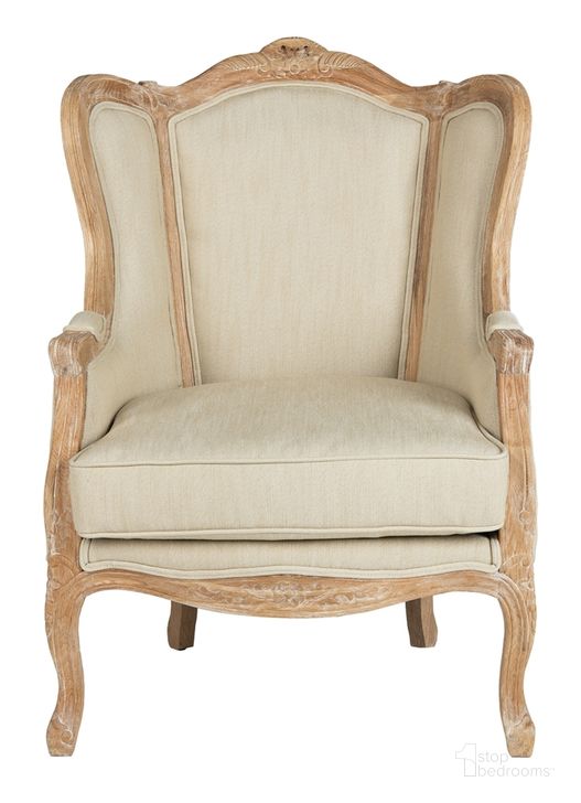 The appearance of Fallon Wing Chair In Beige designed by Safavieh Couture in the traditional interior design. This beige piece of furniture  was selected by 1StopBedrooms from Fallon Collection to add a touch of cosiness and style into your home. Sku: MCR4901A. Material: Wood. Product Type: Accent Chair. Image1