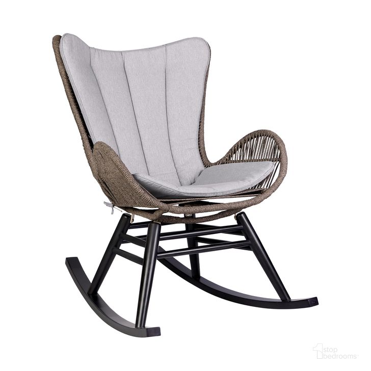 The appearance of Fanny Outdoor Patio Rocking Chair In Dark Eucalyptus Wood and Truffle Rope designed by Armen Living in the modern / contemporary interior design. This truffle piece of furniture  was selected by 1StopBedrooms from Fanny Collection to add a touch of cosiness and style into your home. Sku: 840254332256. Product Type: Outdoor Chair. Material: Rope. Image1