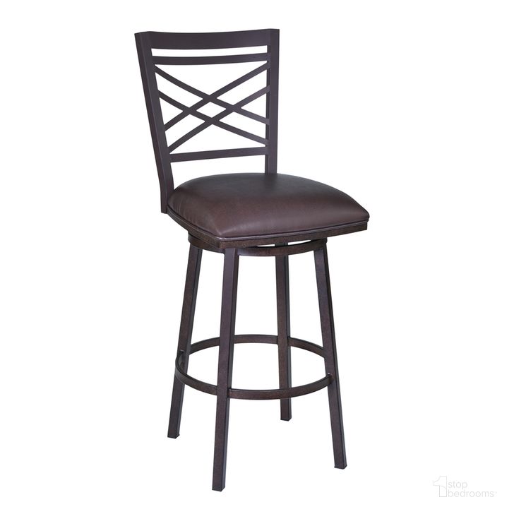The appearance of Fargo 26 Inch Barstool In Auburn Bay Finish with Brown Pu Upholstery designed by Armen Living in the transitional interior design. This brown piece of furniture  was selected by 1StopBedrooms from Fargo Collection to add a touch of cosiness and style into your home. Sku: LCFA26BABR. Product Type: Barstool. Material: Iron. Image1