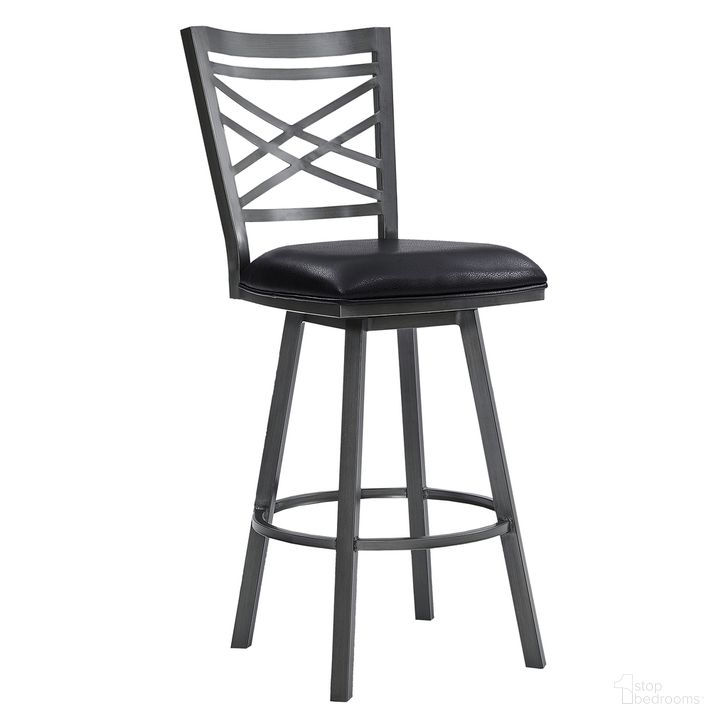 The appearance of Fargo 30 Inch Counter Height Metal Barstool In Mineral Finish with Black Faux Leather designed by Armen Living in the transitional interior design. This black piece of furniture  was selected by 1StopBedrooms from Fargo Collection to add a touch of cosiness and style into your home. Sku: LCFA30BAMFBL. Product Type: Barstool. Material: Iron. Image1