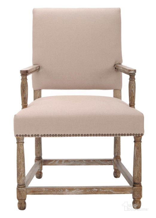 The appearance of Faxon Taupe and Pickled Oak Arm Chair with Brass Nailhead Detail designed by Safavieh in the traditional interior design. This taupe piece of furniture  was selected by 1StopBedrooms from Faxon Collection to add a touch of cosiness and style into your home. Sku: MCR4558A. Product Type: Accent Chair. Material: Stainless Steel. Image1