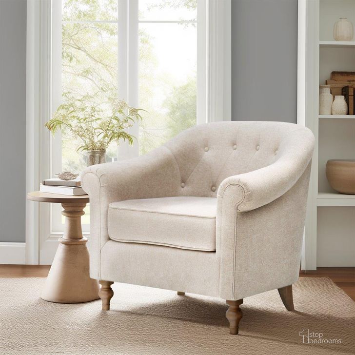 The appearance of Fayette Tufted Accent Arm Chair In Cream designed by Olliix in the traditional interior design. This cream piece of furniture  was selected by 1StopBedrooms from Fayette Collection to add a touch of cosiness and style into your home. Sku: MT100-1190. Material: Wood. Product Type: Accent Chair. Image1