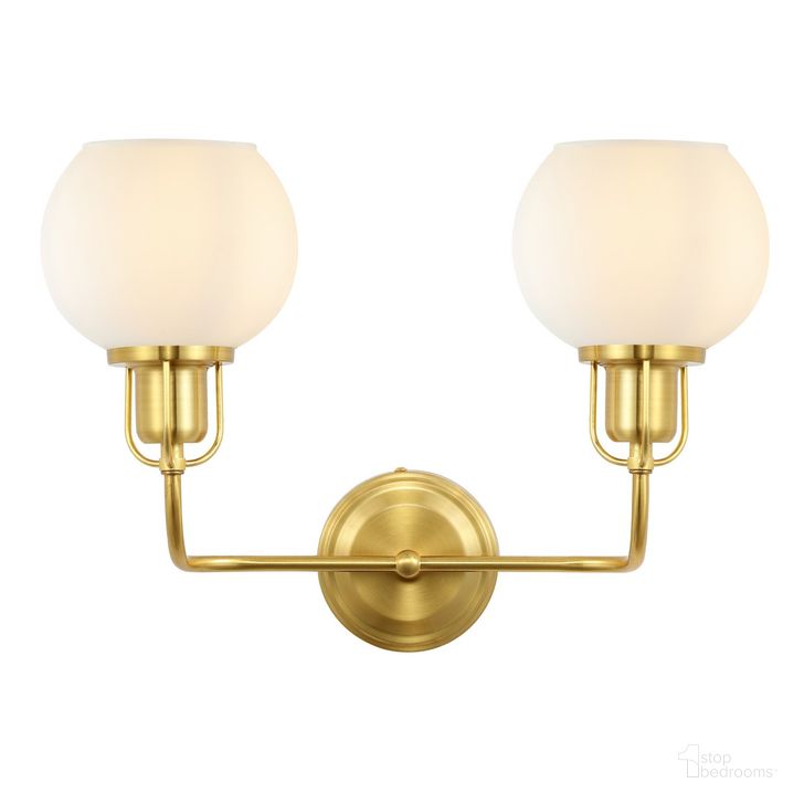The appearance of Fenris Wall Sconce in Brass SCN4082B designed by Safavieh in the transitional interior design. This tan textured glass piece of furniture  was selected by 1StopBedrooms from Fenris Collection to add a touch of cosiness and style into your home. Sku: SCN4082B. Material: Metal. Product Type: Wall Sconce. Image1
