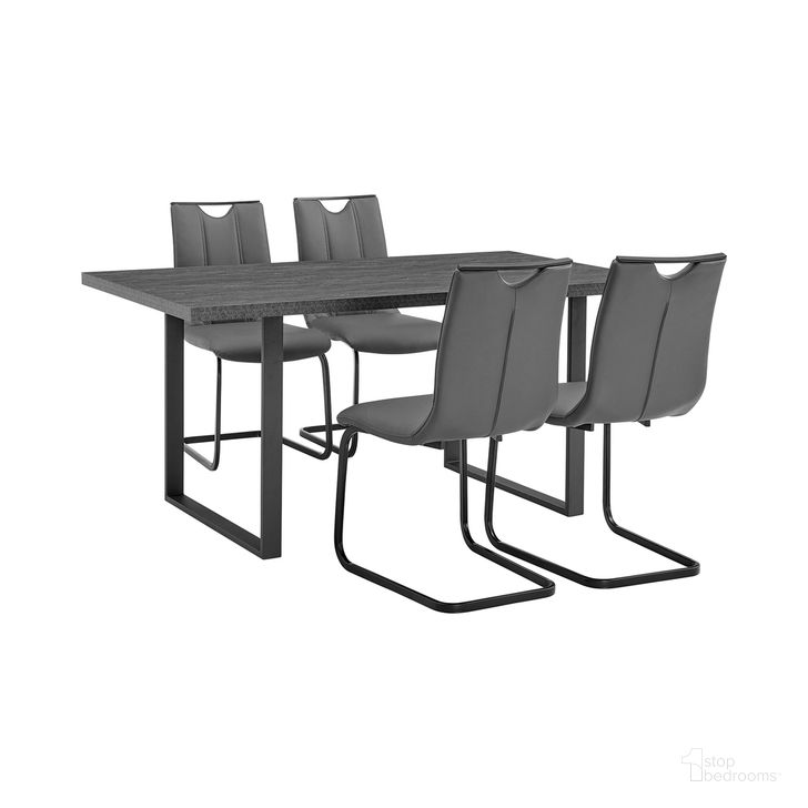 The appearance of Fenton and Pacific 5-Piece Modern Rectangular Dining Set with Black Base In Black Melamine Wood and Gray Fabric designed by Armen Living in the modern / contemporary interior design. This black piece of furniture  was selected by 1StopBedrooms from Fenton and Pacific Collection to add a touch of cosiness and style into your home. Sku: LCFEDICHTO;LCFEDIBLLG;LCPCSIGRPU;LCPCSIGRPU. Material: Metal. Product Type: Dining Room Set. Image1