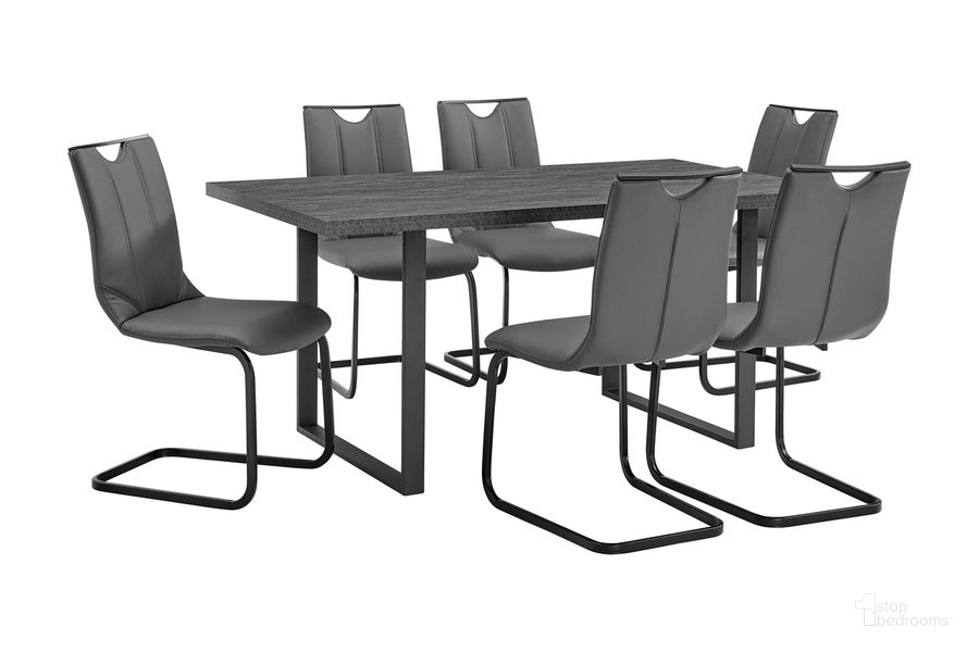 The appearance of Fenton and Pacific 7-Piece Modern Rectangular Dining Set with Black Base In Black Melamine Wood and Gray Fabric designed by Armen Living in the modern / contemporary interior design. This black piece of furniture  was selected by 1StopBedrooms from Fenton and Pacific Collection to add a touch of cosiness and style into your home. Sku: LCFEDICHTO;LCFEDIBLLG;LCPCSIGRPU;LCPCSIGRPU;LCPCSIGRPU. Material: Metal. Product Type: Dining Room Set. Image1