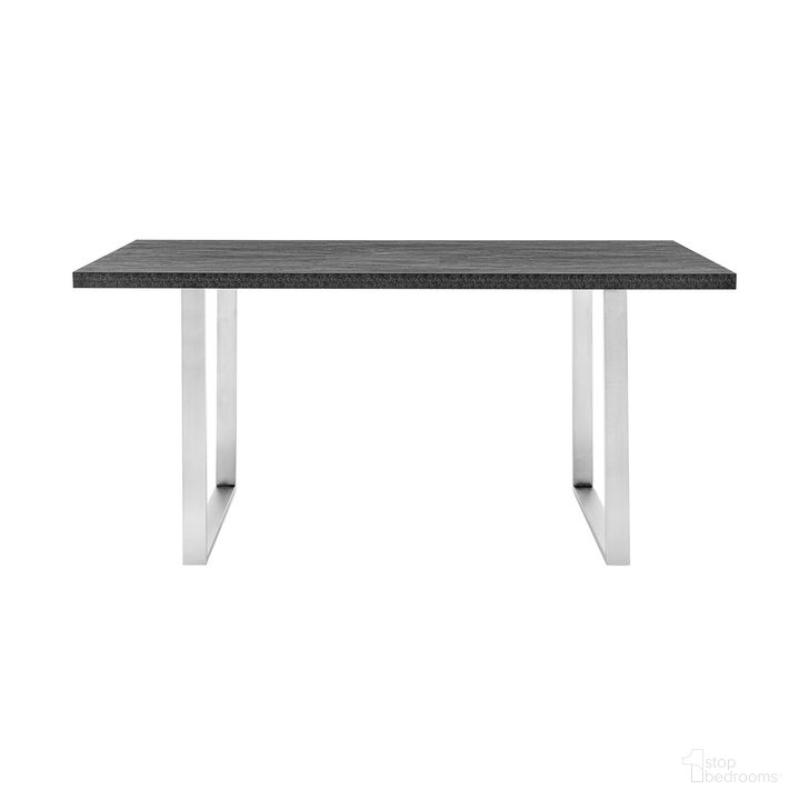 The appearance of Fenton Dining Table with Charcoal Top and Brushed Stainless Steel Base designed by Armen Living in the modern / contemporary interior design. This stainless steel piece of furniture  was selected by 1StopBedrooms from Fenton Collection to add a touch of cosiness and style into your home. Sku: LCFEDICHTO;LCFEDIBSLG. Table Base Style: Double Pedestal. Product Type: Dining Table. Table Top Shape: Rectangular. Material: Melamine. Size: 36". Image1