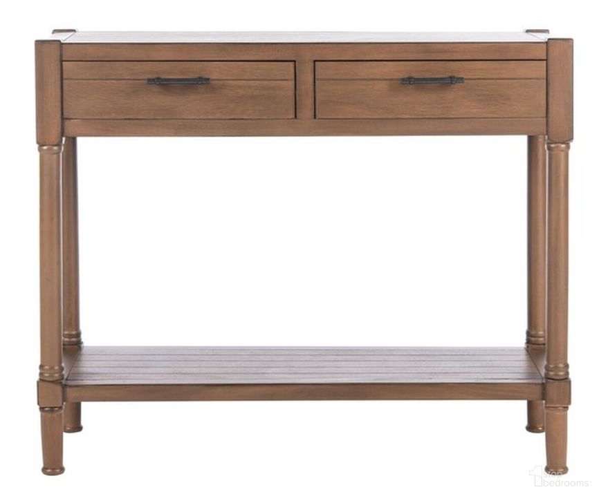 The appearance of Filbert 2 Drawer Console Table in Brown designed by Safavieh in the modern / contemporary interior design. This brown piece of furniture  was selected by 1StopBedrooms from Filbert Collection to add a touch of cosiness and style into your home. Sku: CNS5716C. Material: Wood. Product Type: Console Table. Image1