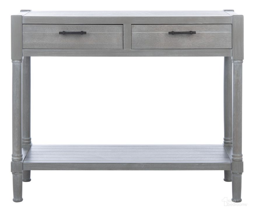The appearance of Filbert 2 Drawer Console Table in Grey designed by Safavieh in the modern / contemporary interior design. This grey piece of furniture  was selected by 1StopBedrooms from Filbert Collection to add a touch of cosiness and style into your home. Sku: CNS5716D. Material: Wood. Product Type: Console Table. Image1