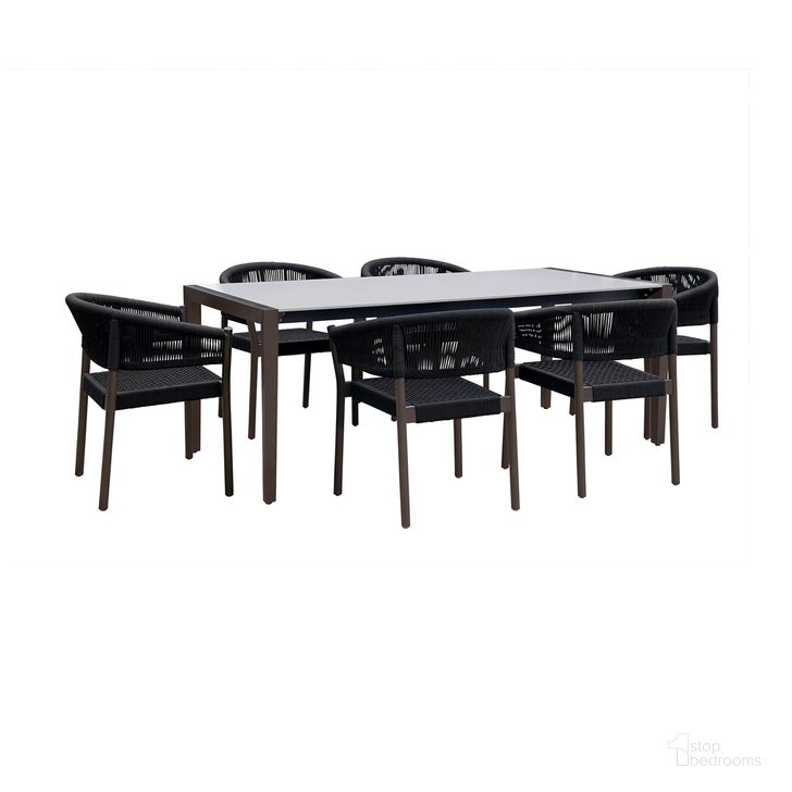 The appearance of Fineline and Doris Indoor Outdoor 7-Piece Dining Set In Dark Eucalyptus Wood with Superstone and Black Rope designed by Armen Living in the modern / contemporary interior design. This dark gray piece of furniture  was selected by 1StopBedrooms from Fineline and Doris Collection to add a touch of cosiness and style into your home. Sku: LCFLDIWDDK;LCDOSIBLK;LCDOSIBLK;LCDOSIBLK. Material: Stone. Product Type: Outdoor Dining Set. Image1