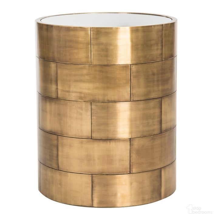 The appearance of Florencia Round Side Table In Brass designed by Safavieh Couture in the modern / contemporary interior design. This brass piece of furniture  was selected by 1StopBedrooms from Florencia Collection to add a touch of cosiness and style into your home. Sku: SFV5525A. Material: Glass. Product Type: Side Table. Image1