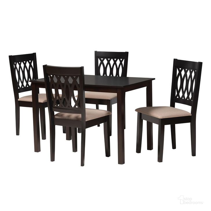 The appearance of Florencia Wood 5 Piece Dining Set In Beige and Espresso Brown designed by Baxton Studio in the modern / contemporary interior design. This beige and brown piece of furniture  was selected by 1StopBedrooms from Florencia Collection to add a touch of cosiness and style into your home. Sku: RH388C-Sand/Dark Brown-5PC Dining Set. Product Type: Dining Room Set. Material: MDF. Image1